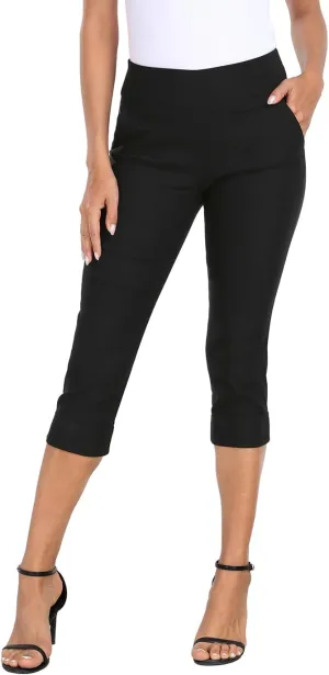 HDE Pull On Capri Pants for Women 19" Inseam Cropped Dress Pants with Pockets