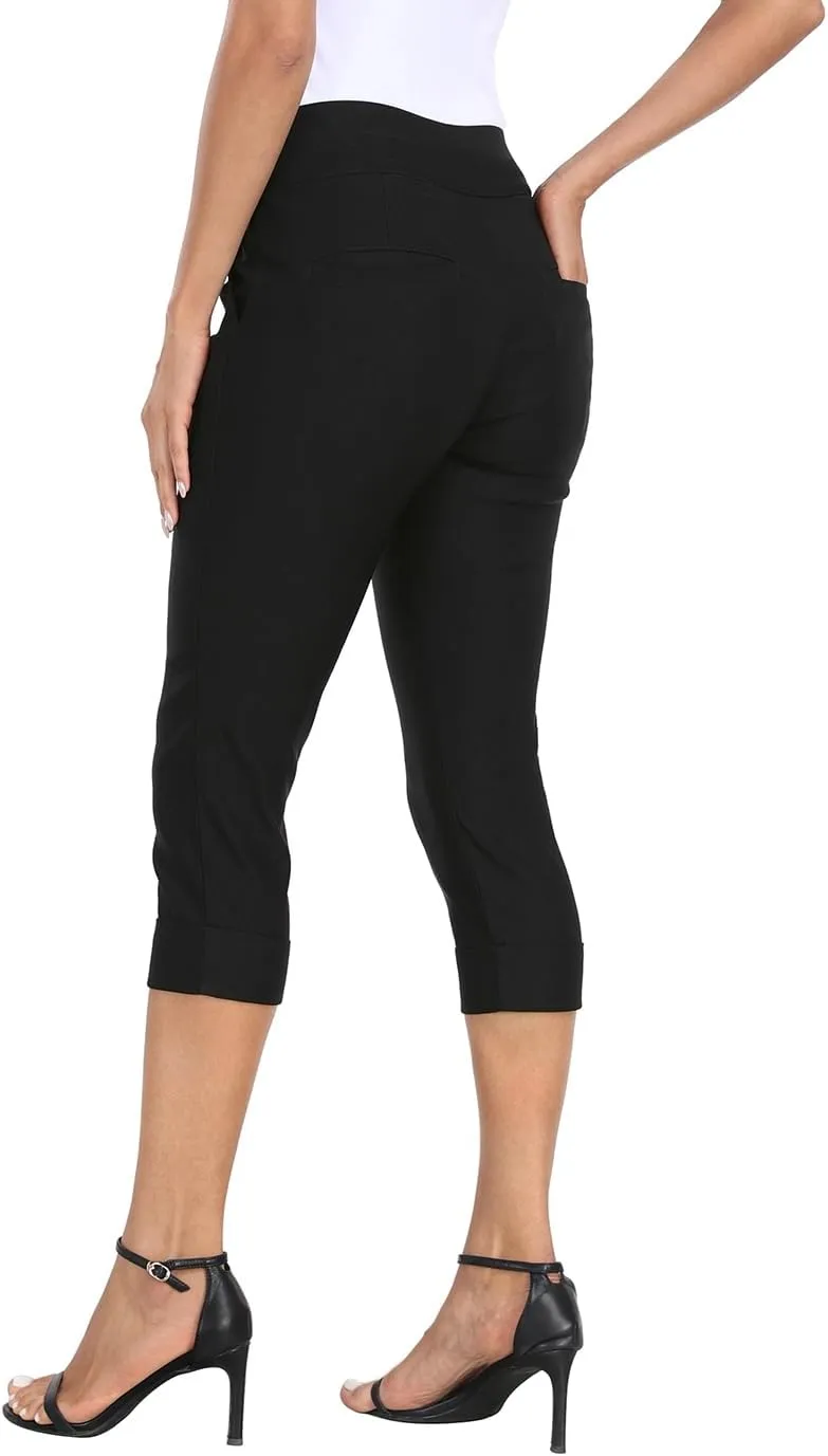 HDE Pull On Capri Pants for Women 19" Inseam Cropped Dress Pants with Pockets