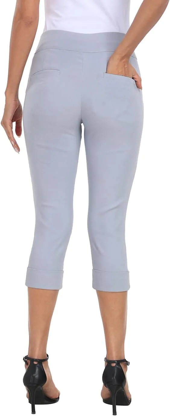 HDE Pull On Capri Pants for Women 19" Inseam Cropped Dress Pants with Pockets