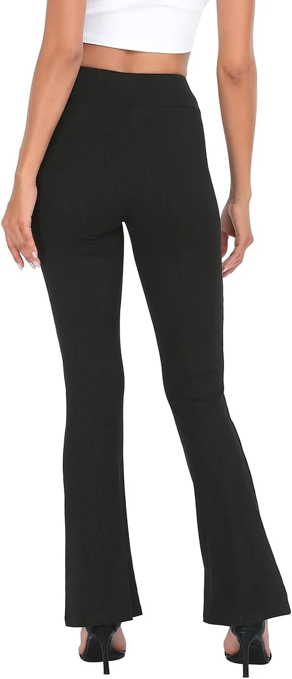 HDE Women's Crossover Flare Yoga Pants Ribbed High Waist Wide Leg Bell Bottoms