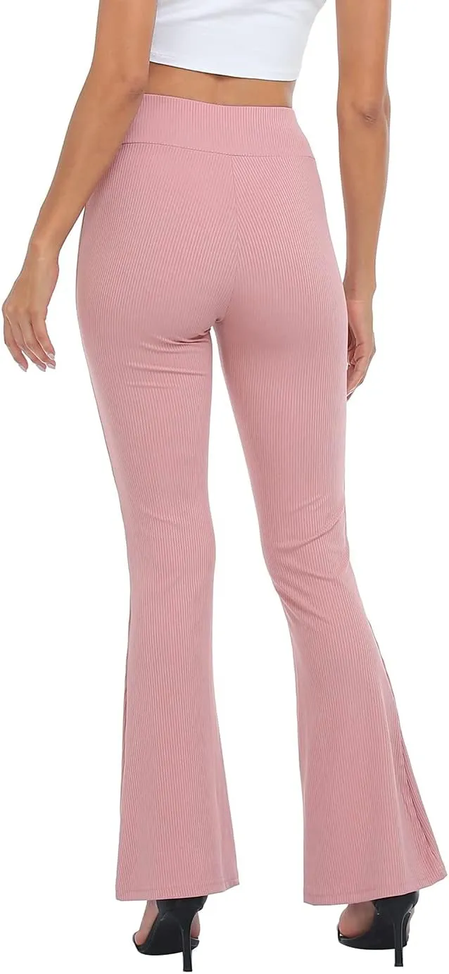 HDE Women's Crossover Flare Yoga Pants Ribbed High Waist Wide Leg Bell Bottoms