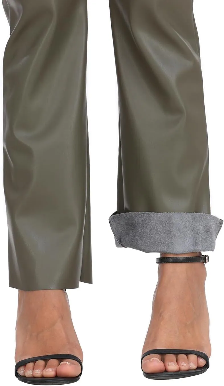 HDE Women's Faux Leather Pants High Waisted Straight Leg Trousers with Pockets