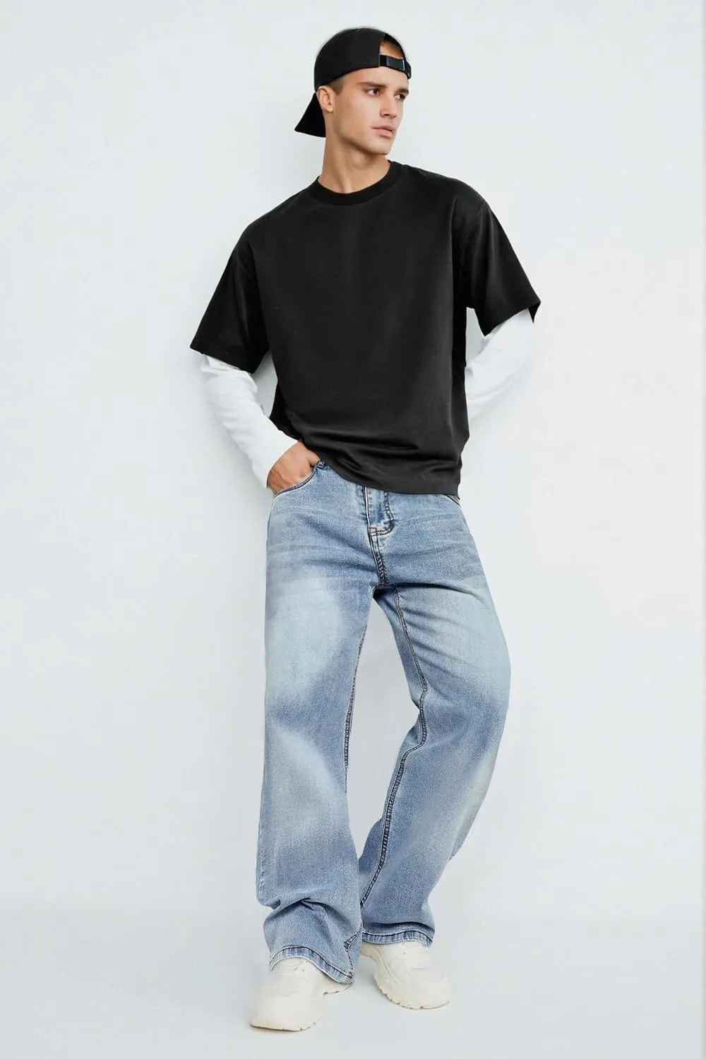 Heyfanee Men's Straight Leg Jeans Stretch Bootcut Denim Pants for Men Relaxed Fit