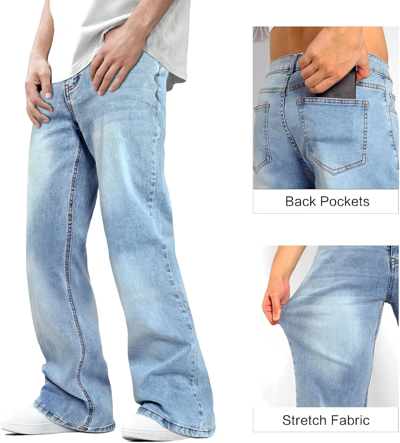 Heyfanee Men's Straight Leg Jeans Stretch Bootcut Denim Pants for Men Relaxed Fit