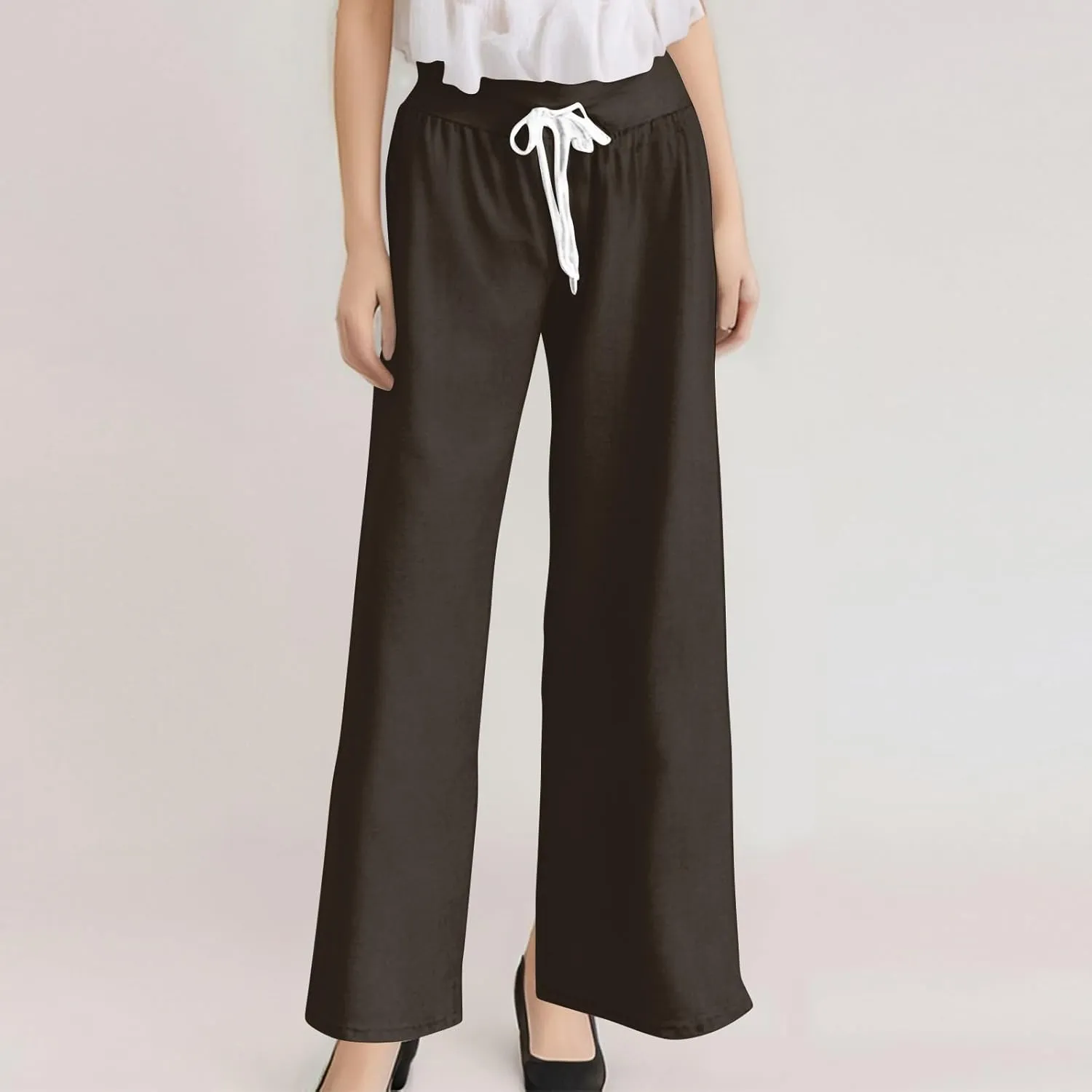 High Waist Wide Leg Sweatpants Women - Stretchy Athletic Adjustable Drawstring Loose Fit Lounge Pants with Pockets