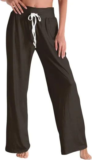 High Waist Wide Leg Sweatpants Women - Stretchy Athletic Adjustable Drawstring Loose Fit Lounge Pants with Pockets
