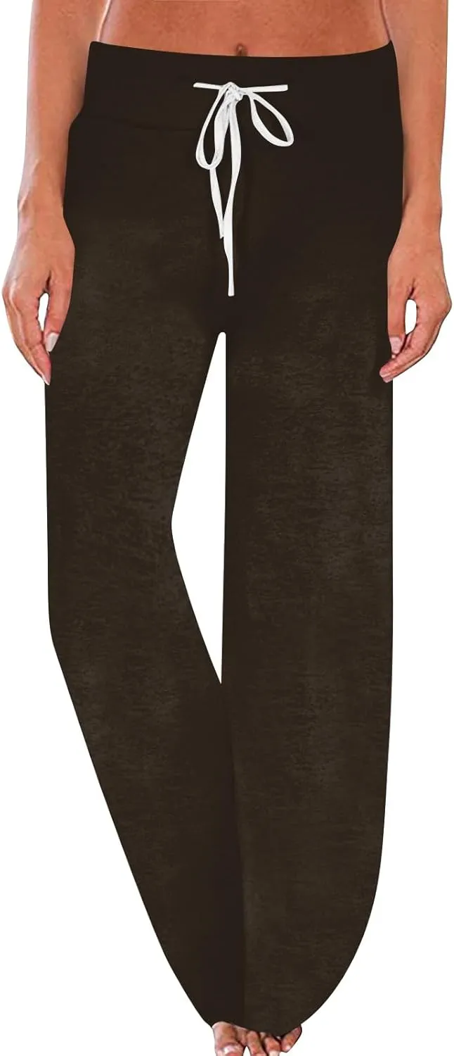 High Waist Wide Leg Sweatpants Women - Stretchy Athletic Adjustable Drawstring Loose Fit Lounge Pants with Pockets