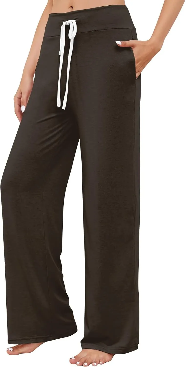 High Waist Wide Leg Sweatpants Women - Stretchy Athletic Adjustable Drawstring Loose Fit Lounge Pants with Pockets