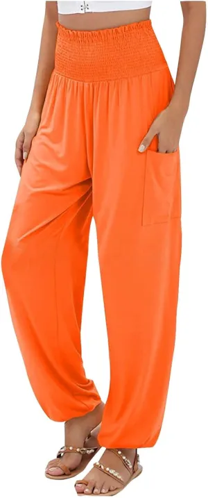 High Waisted Work Pants for Women Winter Baggy Vacation Slacks with Pockets Fleece Lined Flare Leggings