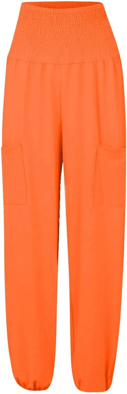 High Waisted Work Pants for Women Winter Baggy Vacation Slacks with Pockets Fleece Lined Flare Leggings