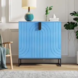 HLR Blue Wood Grain Accent Sideboard Cabinet with 2-Door Storage & Gold Metal Legs  Stylish Organizer for Living, Dining, Kitchen & Entryway