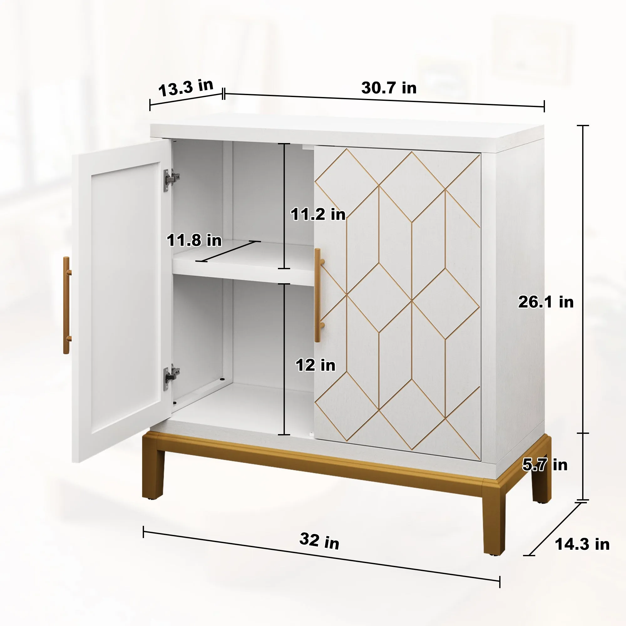 HLR White Modern Wooden Accent Sideboard with Carved Decorative Doors, Storage Cabinet for Living, Kitchen, Office & Hallway
