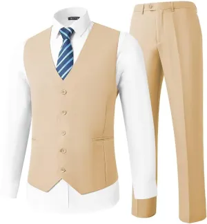 HUUTOE Mens Vest and Pants Suit 2 Piece Slim Fit Suits for Wedding Grooms Dress Waistcoat Pants Casual Prom Tuxedo Set