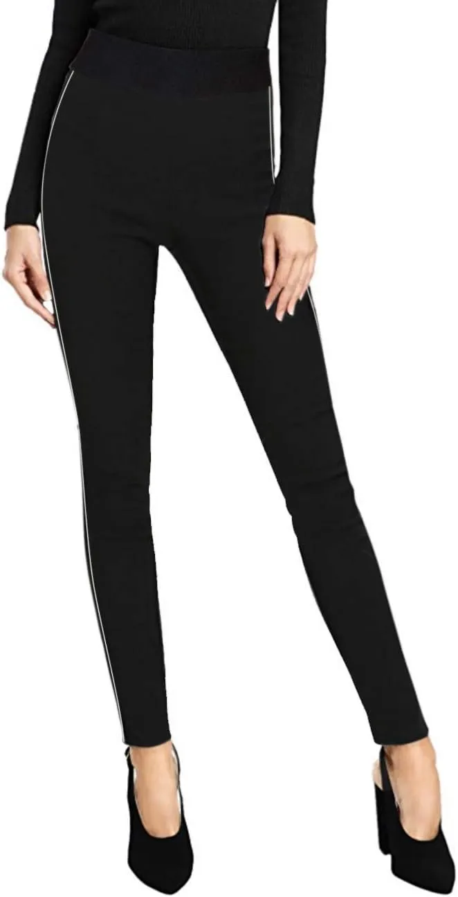 Hybrid & Company Women's Basic Skinny Stretchy Side Stripe Work Pants