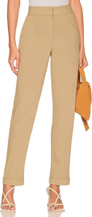 Hybrid & Company Women's High Waist Lightweight Solid Long Pants Elegant Office Trousers