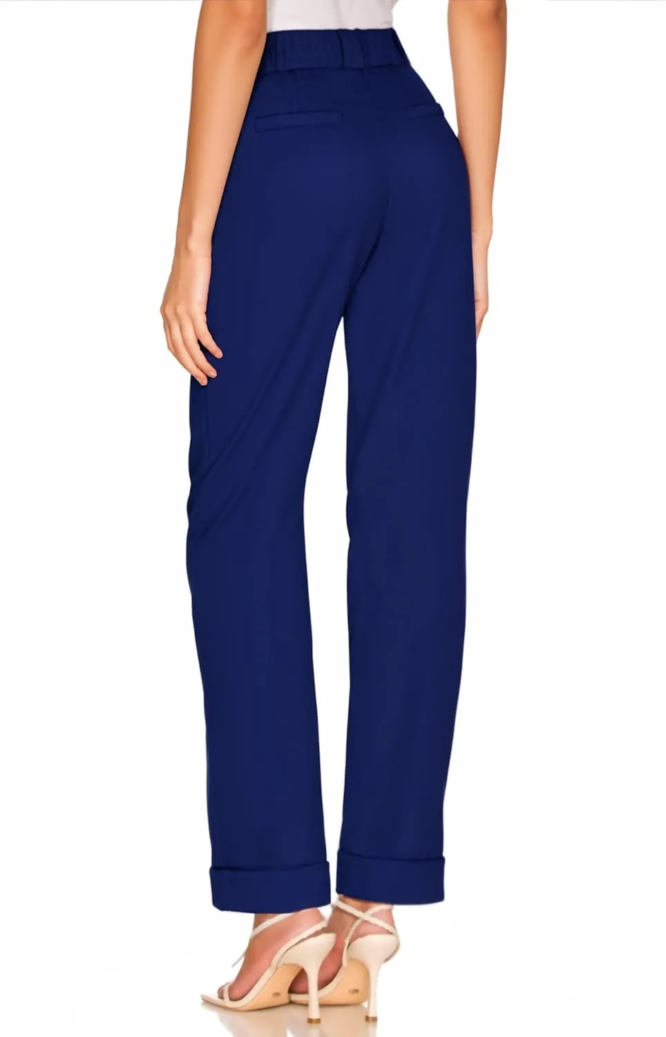 Hybrid & Company Women's High Waist Lightweight Solid Long Pants Elegant Office Trousers