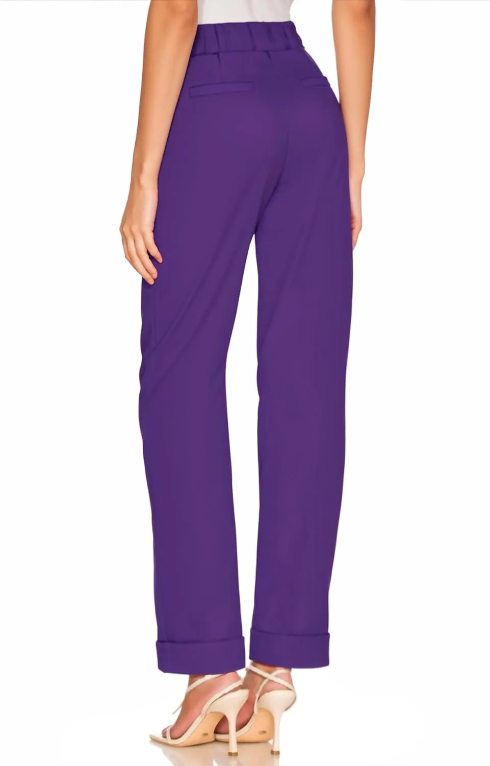 Hybrid & Company Women's High Waist Lightweight Solid Long Pants Elegant Office Trousers