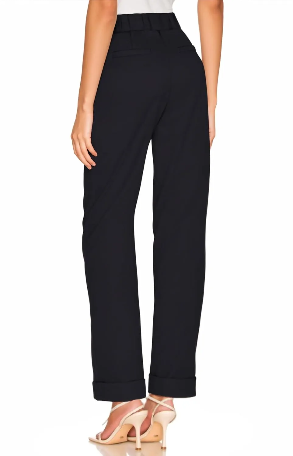Hybrid & Company Women's High Waist Lightweight Solid Long Pants Elegant Office Trousers