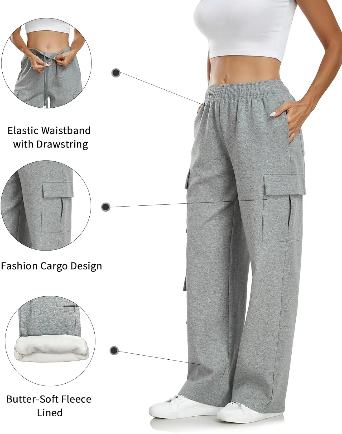 Inno 28" 31" 34" 36" Womens Cargo Sweatpants Y2K Casual Baggy Wide Leg Pants Cotton Jogger Fashion 2025 Trendy