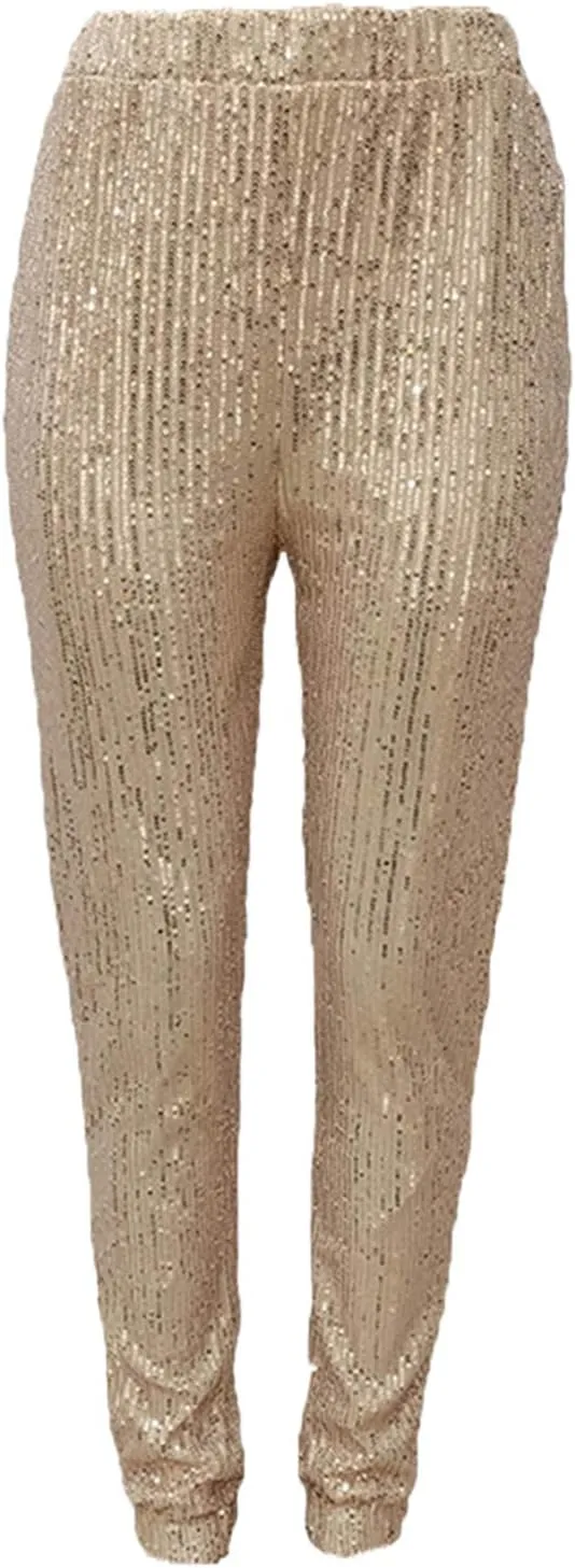 itnpbwus Women Casual Sparkle Sequin Glitter Bling Yoga Pants Slim Leg Leggings