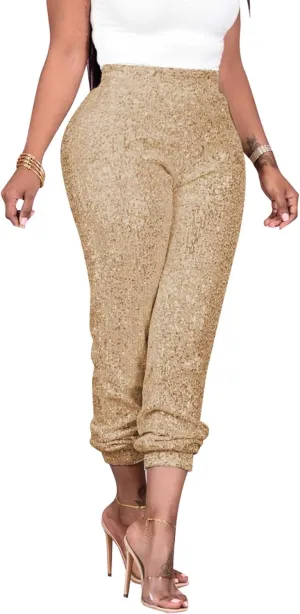 itnpbwus Women Casual Sparkle Sequin Glitter Bling Yoga Pants Slim Leg Leggings