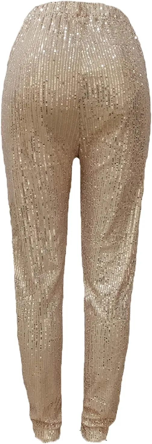 itnpbwus Women Casual Sparkle Sequin Glitter Bling Yoga Pants Slim Leg Leggings