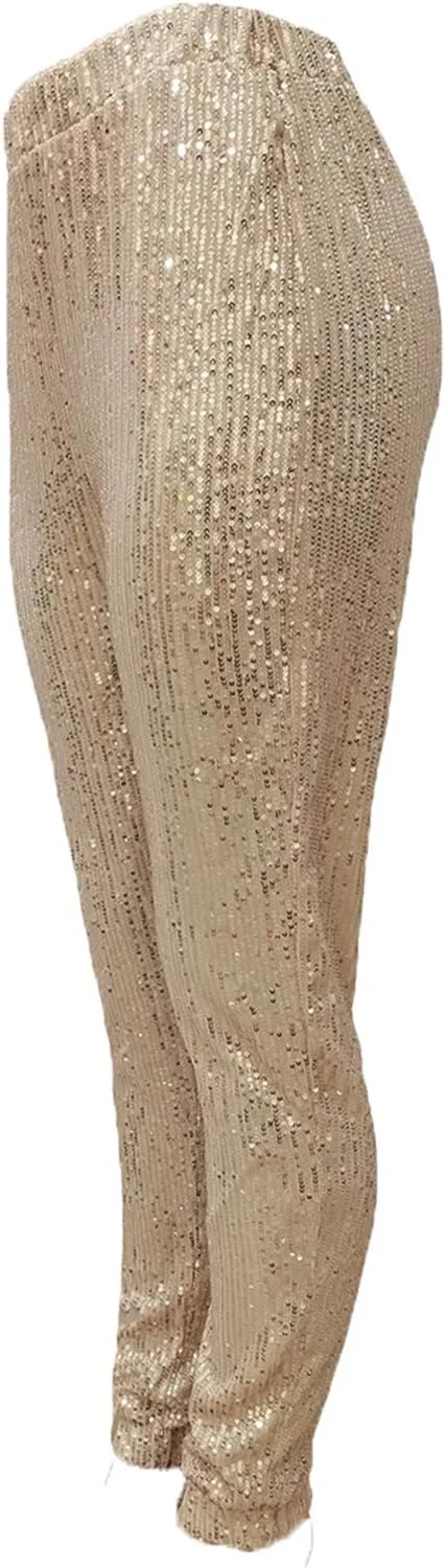 itnpbwus Women Casual Sparkle Sequin Glitter Bling Yoga Pants Slim Leg Leggings