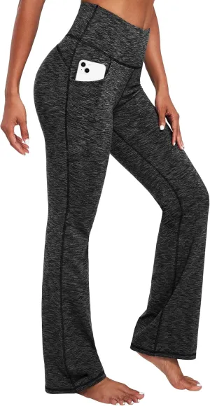 IUGA Fleece Lined Bootcut Yoga Pants with Pockets for Women Thermal Bootleg Pants Winter Workout Flare Leggings