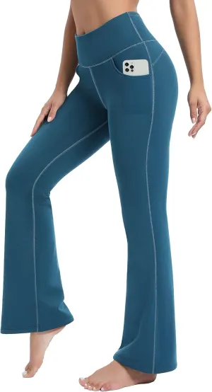IUGA Fleece Lined Bootcut Yoga Pants with Pockets for Women Thermal Bootleg Pants Winter Workout Flare Leggings