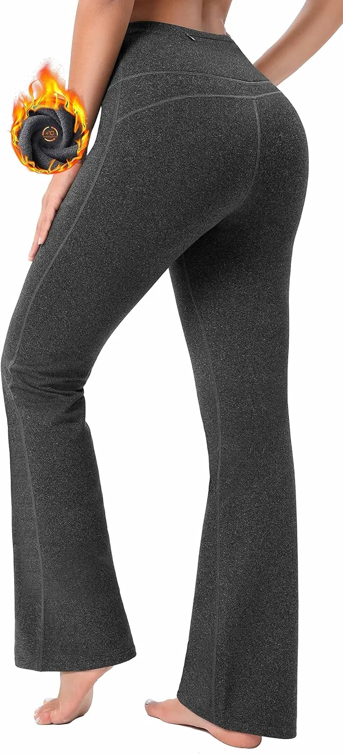 IUGA Fleece Lined Bootcut Yoga Pants with Pockets for Women Thermal Bootleg Pants Winter Workout Flare Leggings