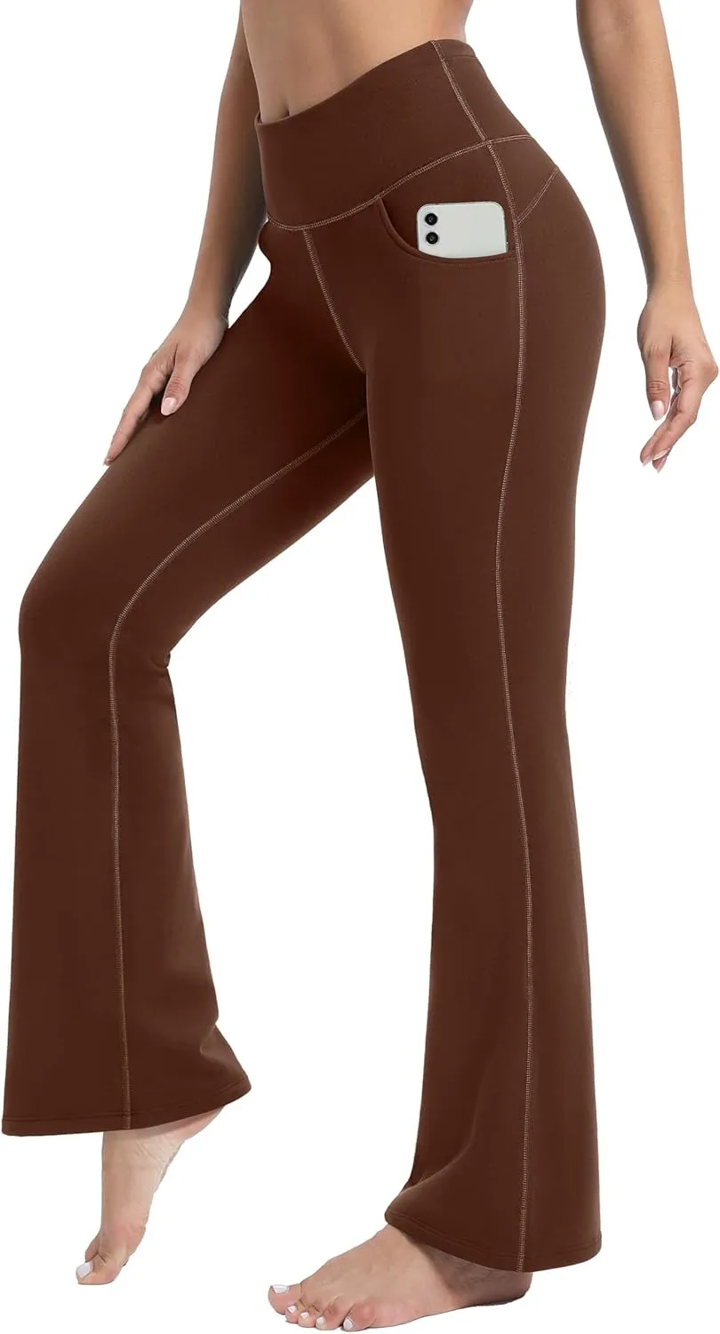 IUGA Fleece Lined Bootcut Yoga Pants with Pockets for Women Thermal Bootleg Pants Winter Workout Flare Leggings