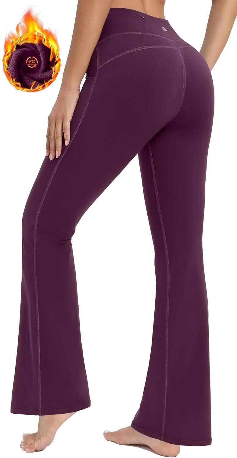 IUGA Fleece Lined Bootcut Yoga Pants with Pockets for Women Thermal Bootleg Pants Winter Workout Flare Leggings
