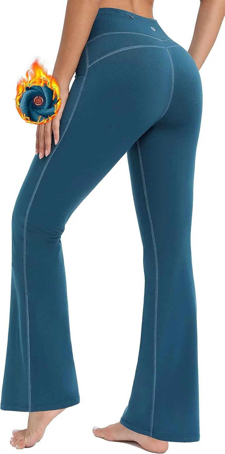 IUGA Fleece Lined Bootcut Yoga Pants with Pockets for Women Thermal Bootleg Pants Winter Workout Flare Leggings
