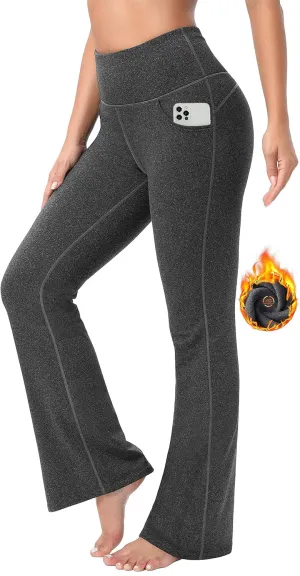 IUGA Fleece Lined Bootcut Yoga Pants with Pockets for Women Thermal Bootleg Pants Winter Workout Flare Leggings