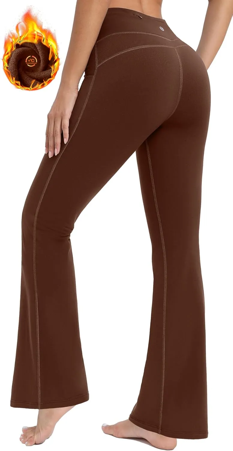 IUGA Fleece Lined Bootcut Yoga Pants with Pockets for Women Thermal Bootleg Pants Winter Workout Flare Leggings