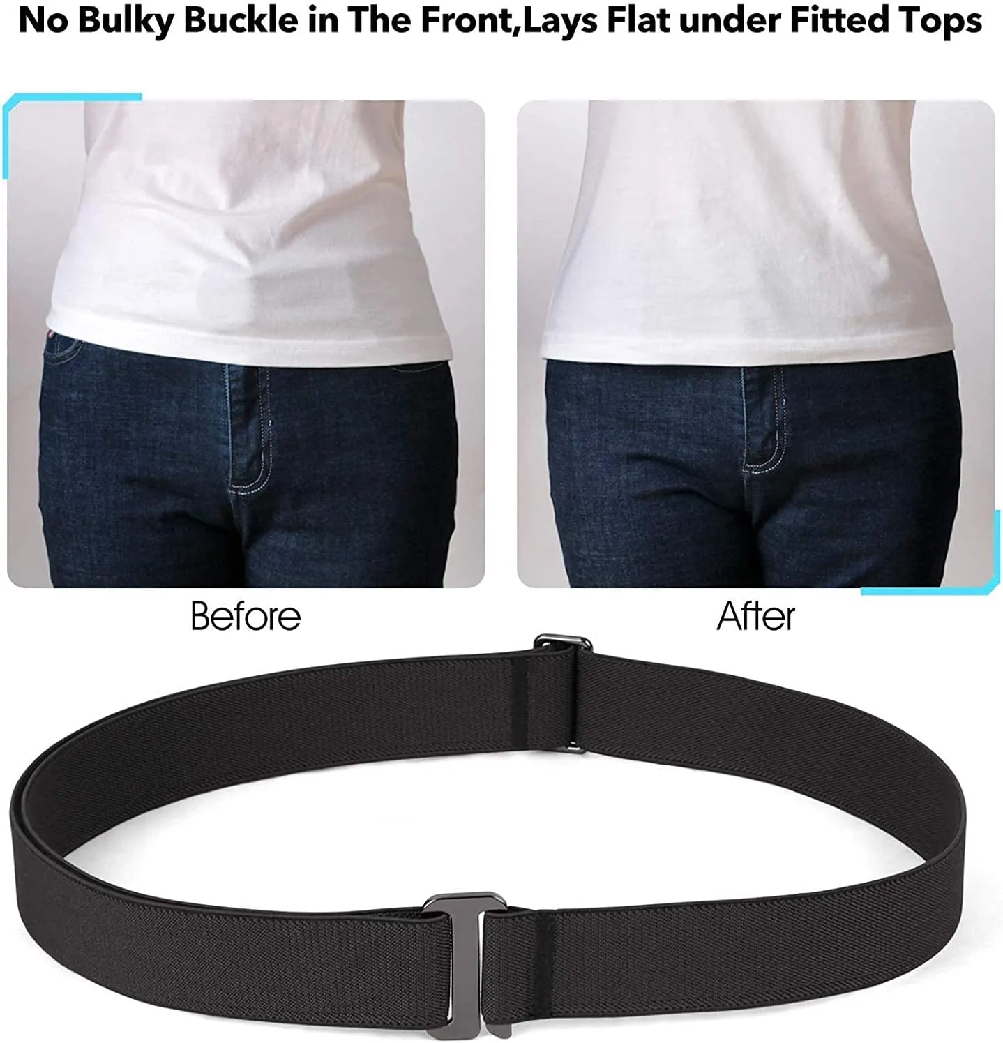 JASGOOD Invisible Women Stretch Belt No Show Elastic Web Strap Belt with Flat Buckle for Jeans Pants Dresses