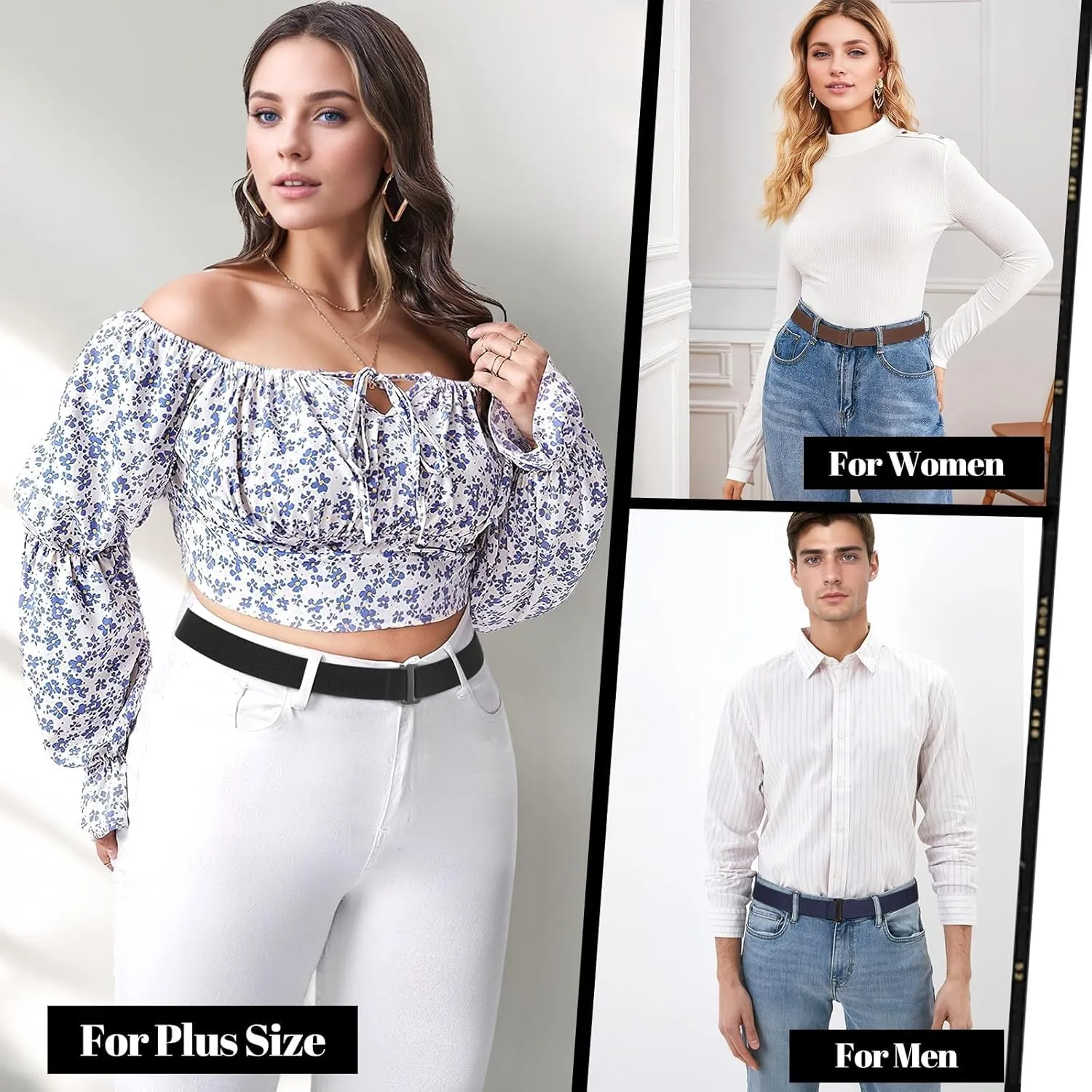 JASGOOD Invisible Women Stretch Belt No Show Elastic Web Strap Belt with Flat Buckle for Jeans Pants Dresses