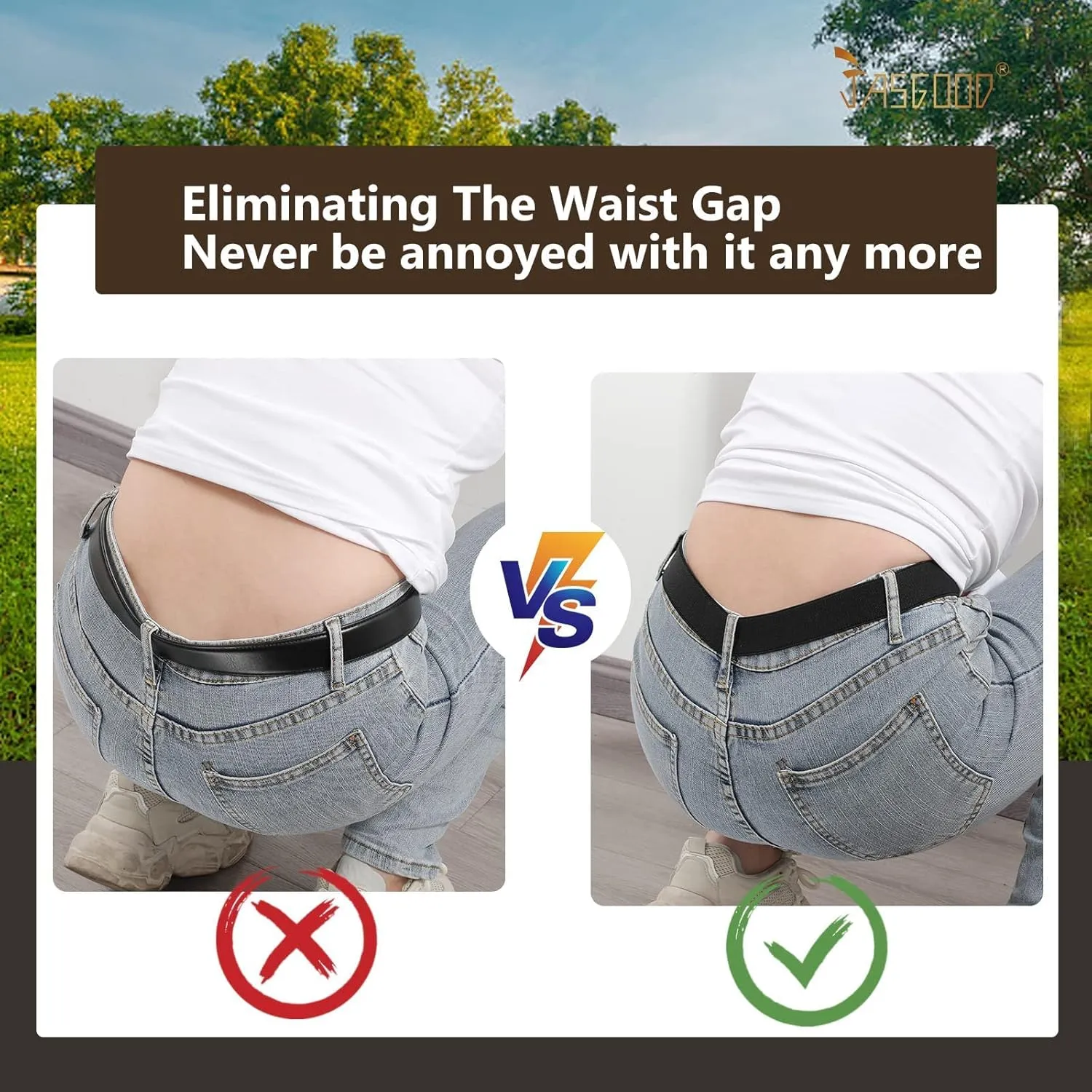 JASGOOD Invisible Women Stretch Belt No Show Elastic Web Strap Belt with Flat Buckle for Jeans Pants Dresses