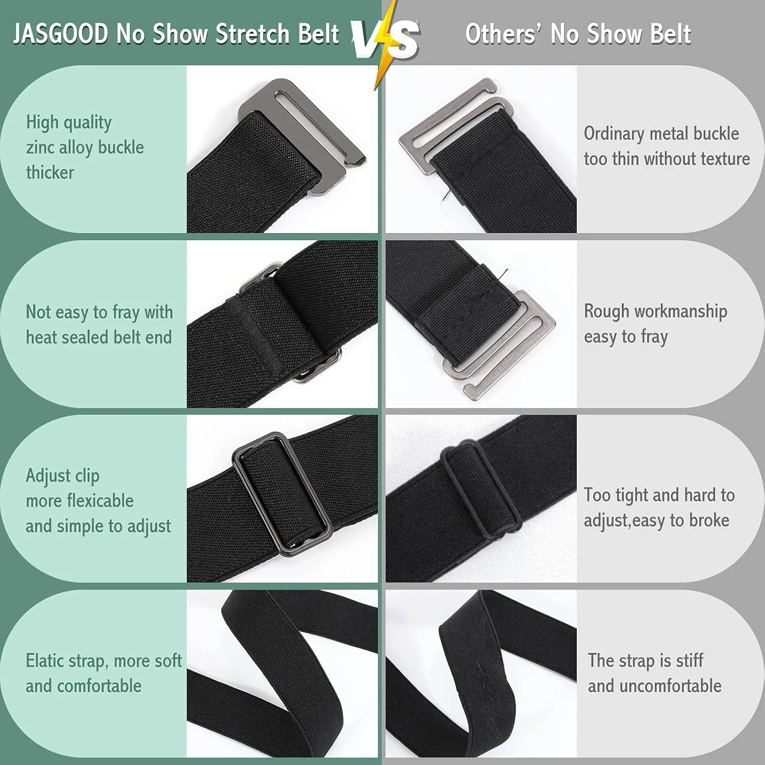 JASGOOD Invisible Women Stretch Belt No Show Elastic Web Strap Belt with Flat Buckle for Jeans Pants Dresses