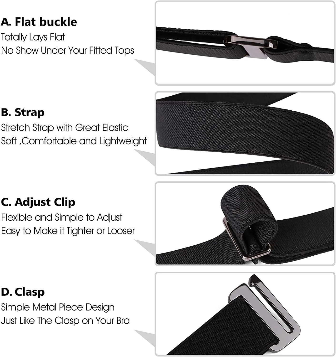 JASGOOD Invisible Women Stretch Belt No Show Elastic Web Strap Belt with Flat Buckle for Jeans Pants Dresses