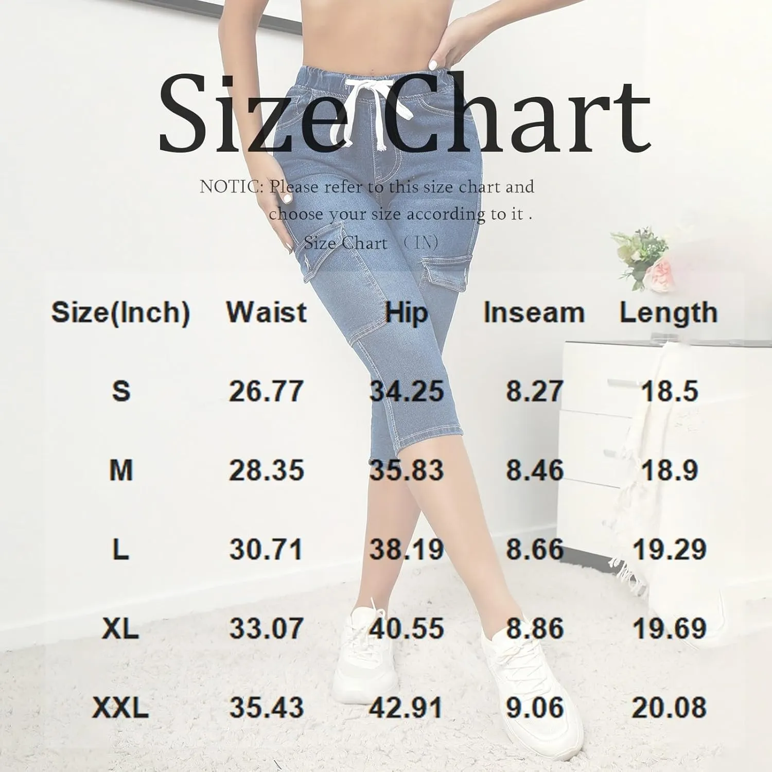 Jean Capris for Women Stretchy Drawstring High Waisted Cargo Jeans Trendy Slim Fit Denim Capri Pants with Pockets