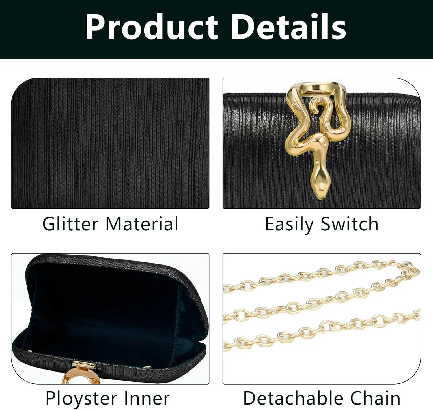 jessie Womens Evening Bags Formal Bridal Wedding Small Clutches Purses Crossbody Prom Cocktail Party Handbags