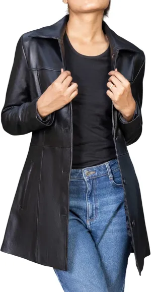 Jild Casual Car Coat Lambskin Leather Jacket Women   Length Blazer Overcoat Style Leather Long Coat Women