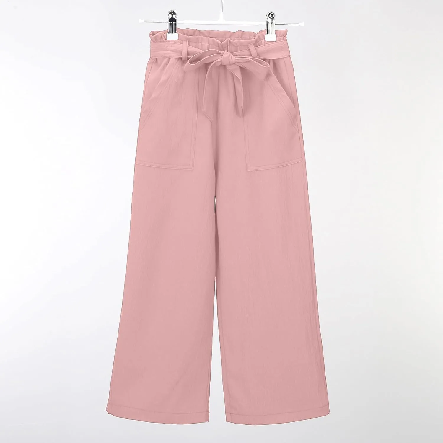 Kids Girls Linen Pants Casual Flowy Elastic High Waisted Wide Leg Loose Stretchy Trousers Summer Clothes for Girl