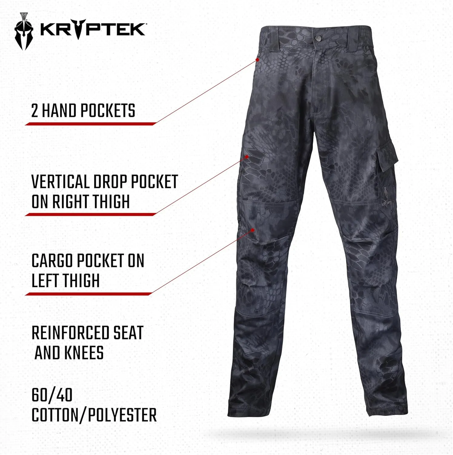 Kryptek Mens Stalker Pant, Stealthy Camo Hunting Pant with Reinforced Knees, and Seat