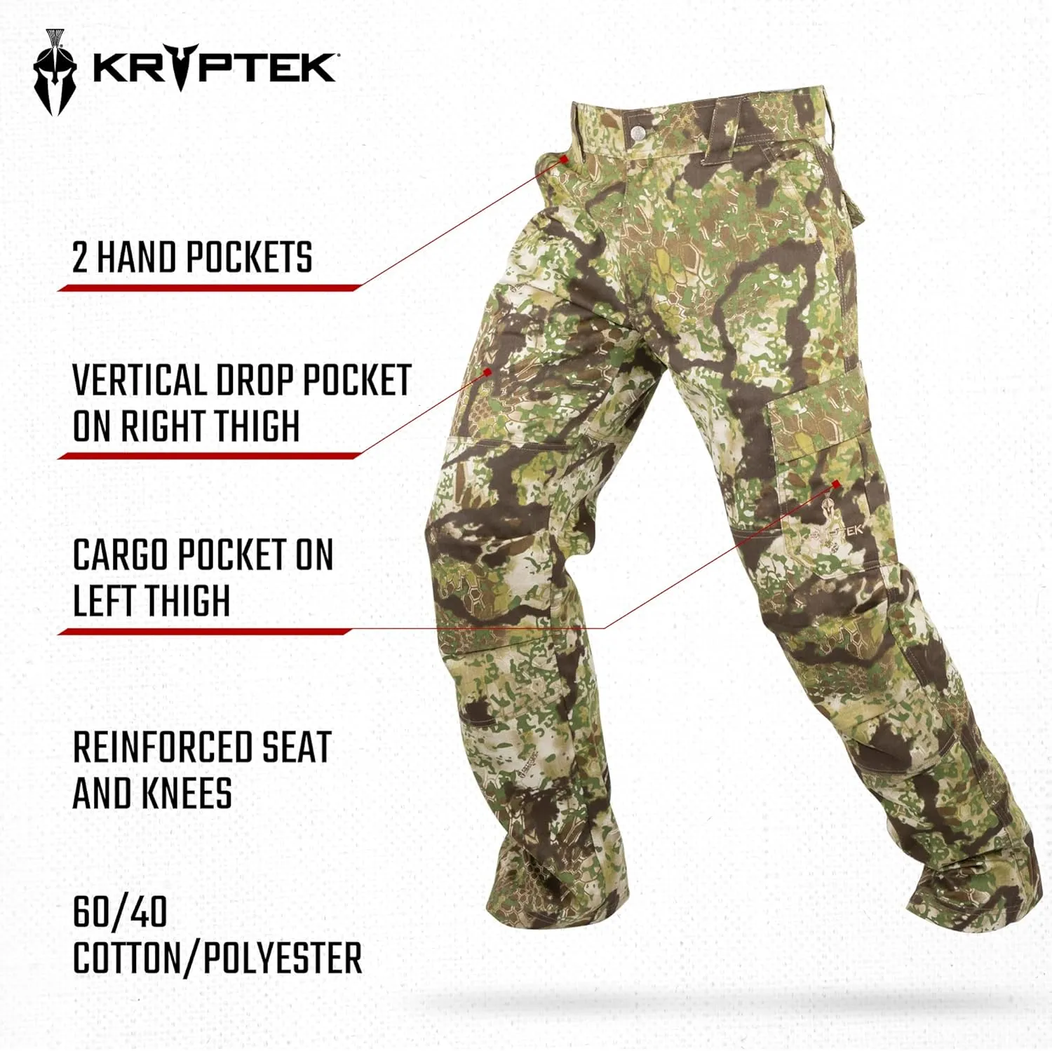Kryptek Mens Stalker Pant, Stealthy Camo Hunting Pant with Reinforced Knees, and Seat