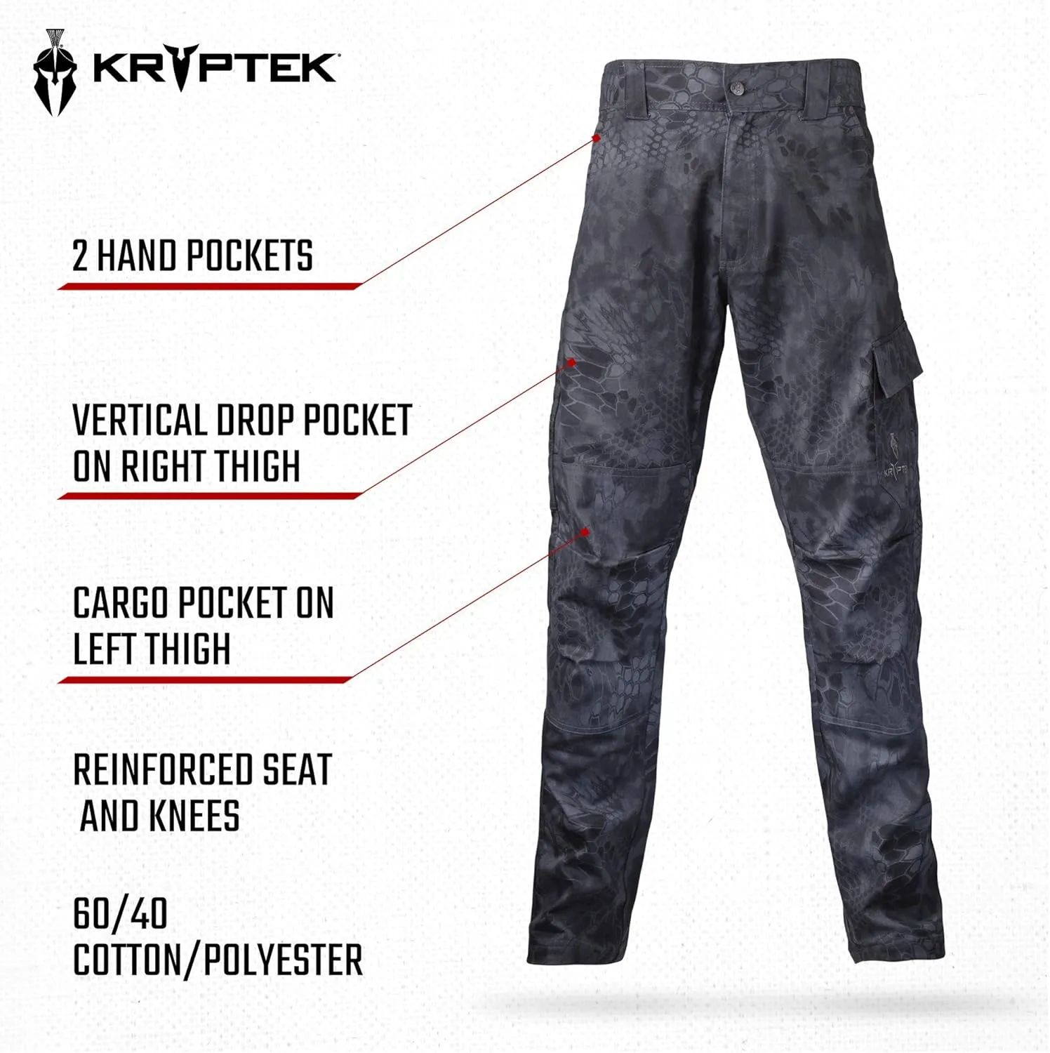Kryptek Mens Stalker Pant, Stealthy Camo Hunting Pant with Reinforced Knees, and Seat