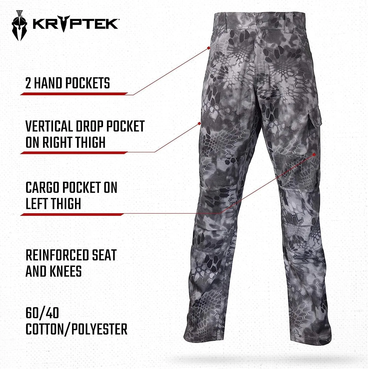 Kryptek Mens Stalker Pant, Stealthy Camo Hunting Pant with Reinforced Knees, and Seat