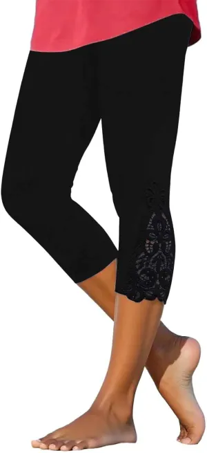 Lace Leggings for Women 2024 Trendy Plus Size High Waist Capri Cropped Leggings Slim Fitting Stretch Tights Summer Yoga Pants