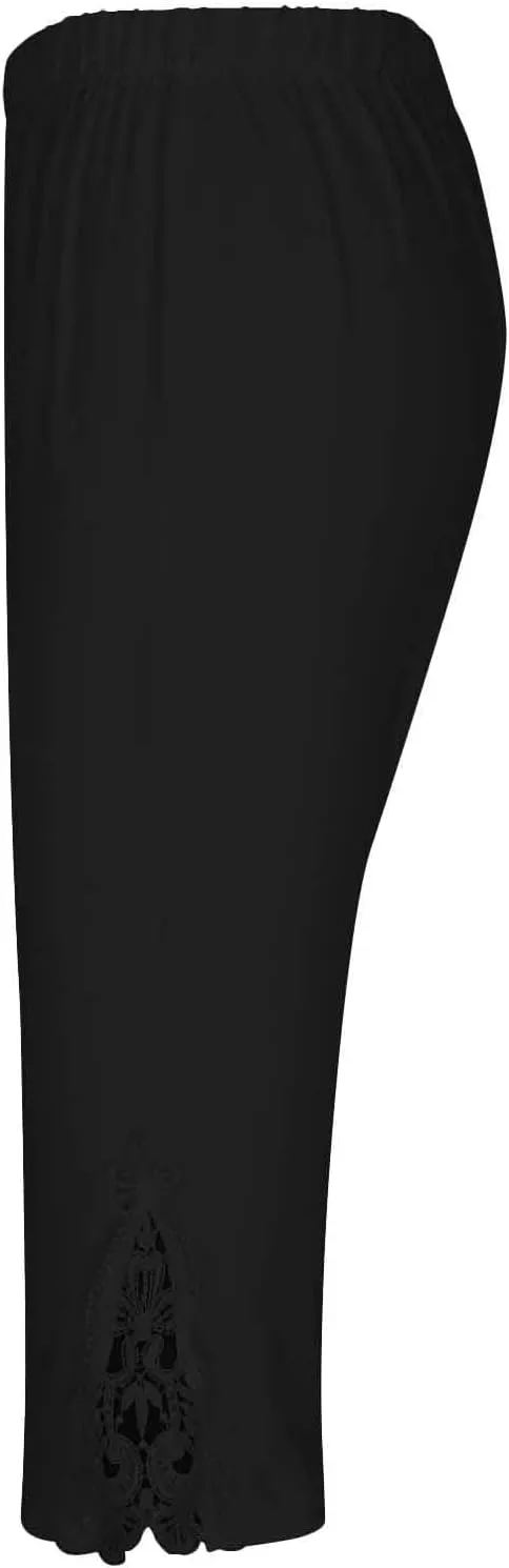 Lace Leggings for Women 2024 Trendy Plus Size High Waist Capri Cropped Leggings Slim Fitting Stretch Tights Summer Yoga Pants